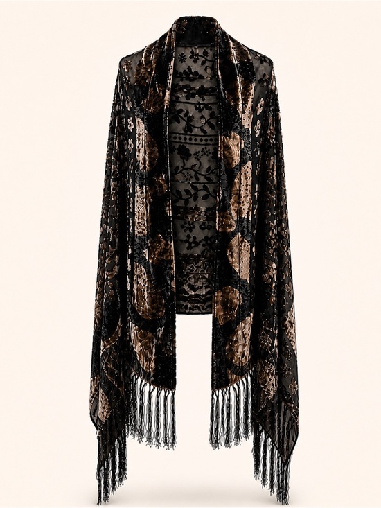 Chico's Accessories - Chico’s Sheer Velvet Burnout Floral Fringe Wrap One Size